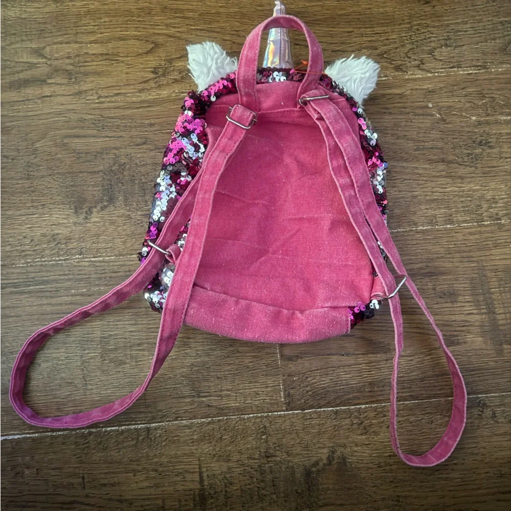 Sequined unicorn backpack color change pink & silver